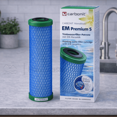 Carbonit EM Premium 5 Wasserfilterpatrone | 9 3/4” Aktivkohlefilter mit EM-Keramik