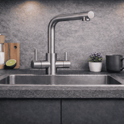 3-Wege Wasserhahn Küche Edelstahl – 2 Hebel für Heiß/Kalt & gefiltertes Trinkwasser