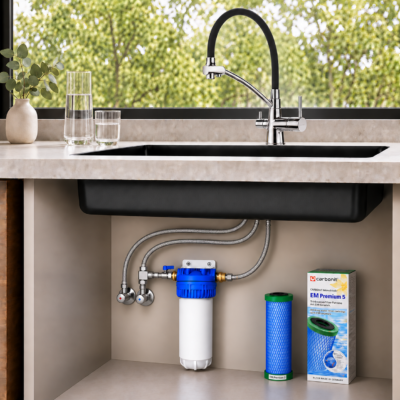 Aktivkohle Untertischfilter mit flexiblem 3-Wege-Wasserhahn